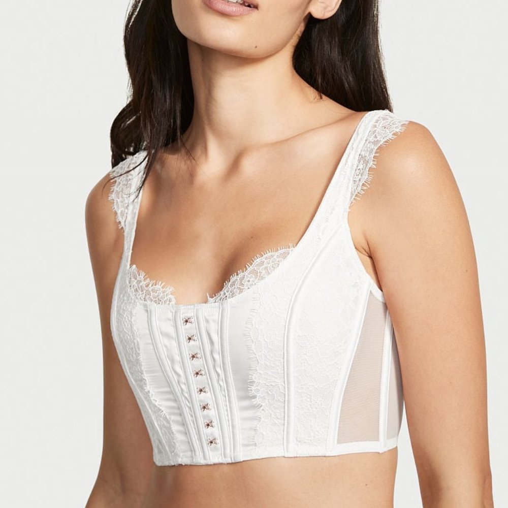 Victoria's Secret Unlined Lace-Up Corset Top - White